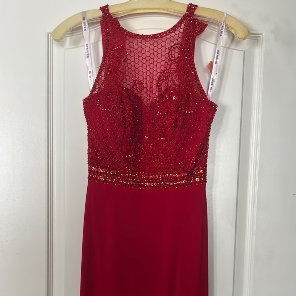 Sherri Hill Red Halter Prom Gown - Picture 3 of 6